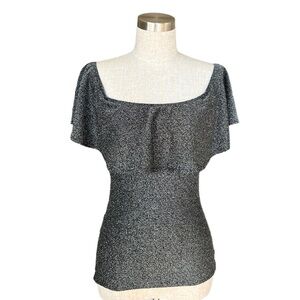 Chocolate U.S.A. NYE Silver Glitter Off-the-shoulder Top